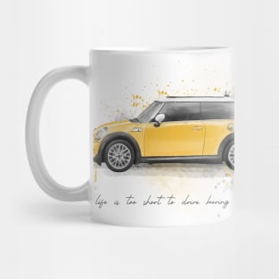 Mini retro car watercolor painting. Motivational quote. Life to short to drive boring cars Mug